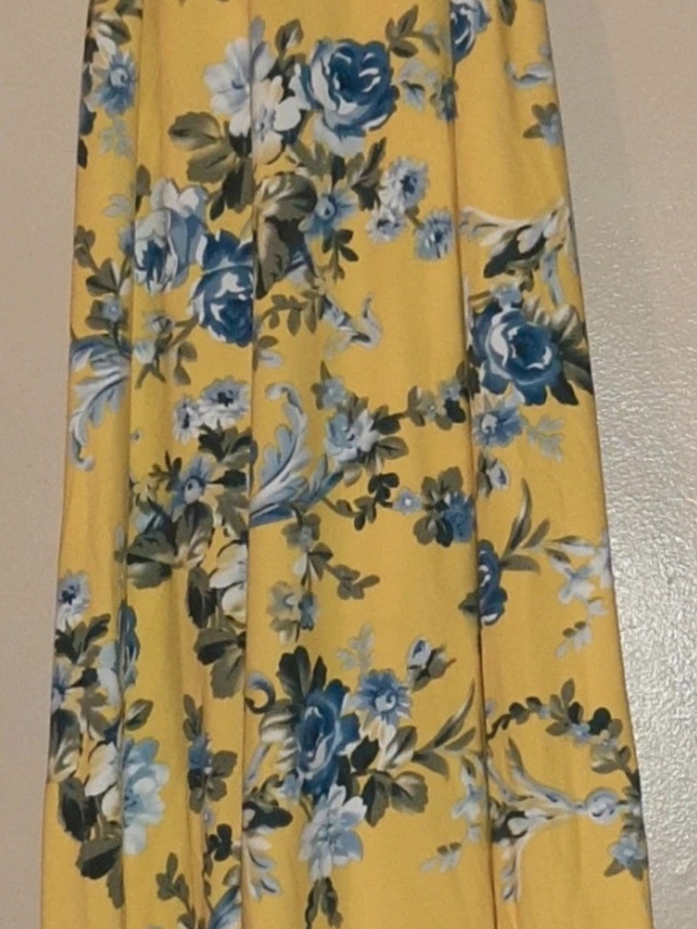 NWT French Grey Brushed Knit Yellow Maxi Dress with Blue Floral Print S - Picture 3 of 7